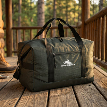 High Sierra x Atley James Honeycomb Duffel green - cabin lifestyle